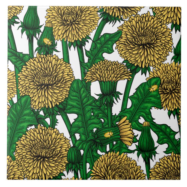 Carreau Dandelions sur blanc (Devant)