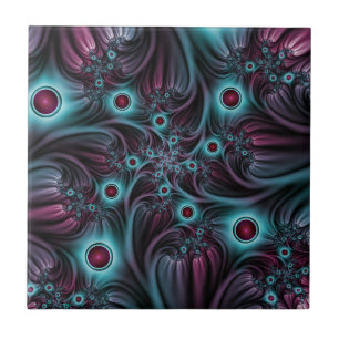 Carreau Dans la profondeur Bleu rose Abstrait Fractal Art