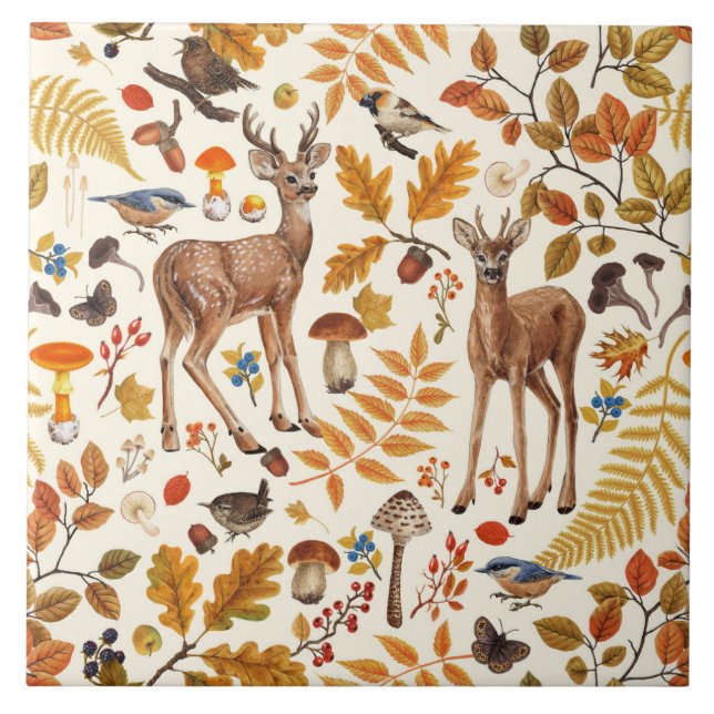 Carreau Dans les bois / Cerf d'automne sur le blanc (Devant)