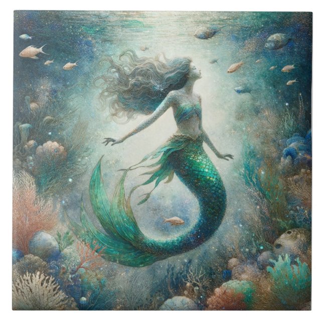 Carreau Danse océanique éthérée de Sirène - Carrelage déco (Devant)