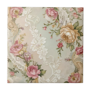 Carreau Dantelles et Roses Vintage