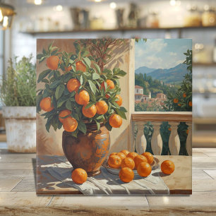 Carreau d'arbre à oranges sicilien avec vue sur ba