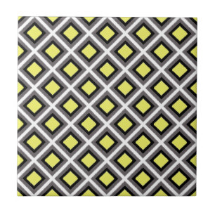 Carreau Dark Grey, Black, Yellow Ikat Diamonds by STaylor