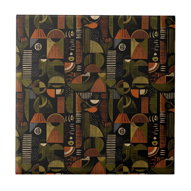 Carreau Dark Mid Century Geometric Pattern (1) (Devant)