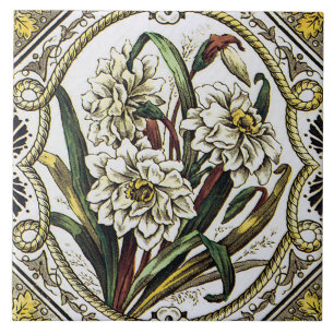 Carreau d'art floral vintage jonquille