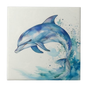 Carreau Dauphin d'aquarelle bleu et blanc