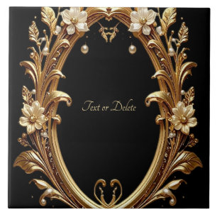 Carreau de céramique à cadre orné floral doré
