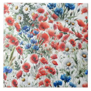 Carreau de céramique à l'aquarelle Coquelicot Marg
