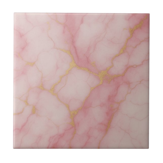Carreau de céramique à motif marbré rose et or élé (Devant)