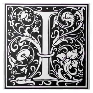 Carreau de céramique - Alphabet monogramme I noir