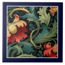 Carreau de céramique - Art nouveau floral rouge 