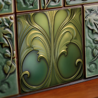 Carreau de céramique Art Nouveau Verdant Whirls