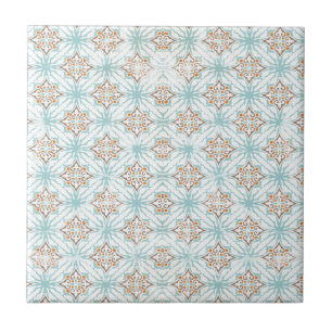 Carreau de céramique bleu marron orange blanc