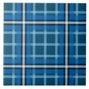 Carreau de céramique bleu motif tartan à carreaux 