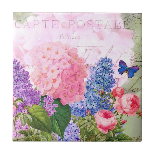 Carreau de céramique d'accent français d'hortensia (Devant)