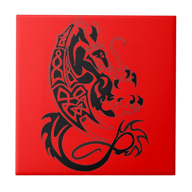 Carreau de céramique de dragon rouge (Devant)