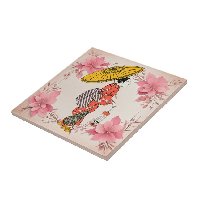 Carreau de céramique de femme asiatique (Côté)