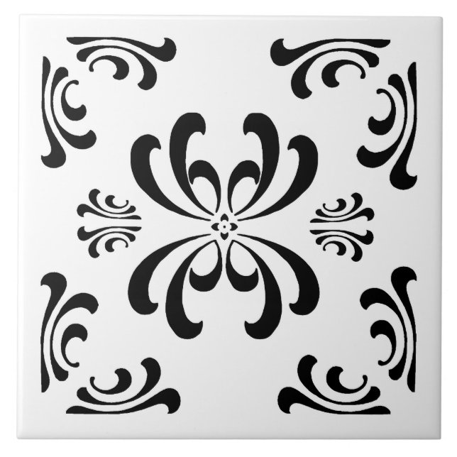 Carreau de céramique de Flourish noir et blanc de (Devant)