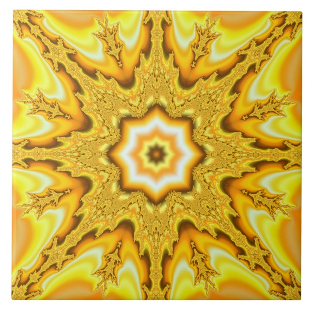 Carreau de céramique de fractale d'étoile d'or (Devant)