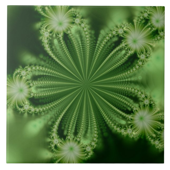 Carreau de céramique de fractale verte de fleur (Devant)