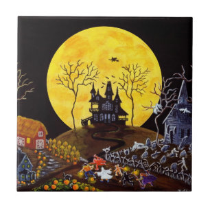 Carreau de céramique de Halloween, hanté, maison,