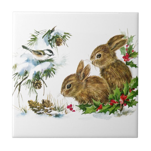 Carreau de céramique de lapins d'hiver (Devant)