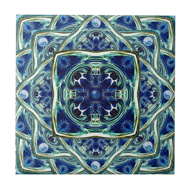 Carreau de céramique de mandala de la terre bleue (Devant)
