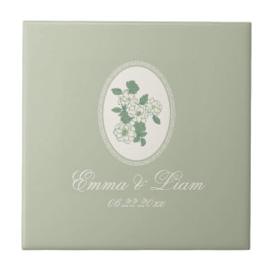 Carreau de céramique de mariage personnalisé vert