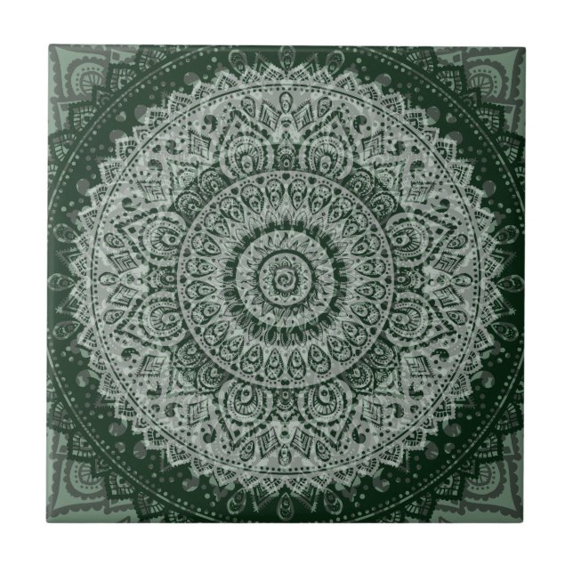 Carreau de céramique de motif vert du Moyen-Orient (Devant)