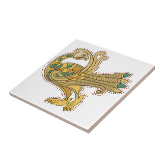 Carreau de céramique de paon d'or médiéval