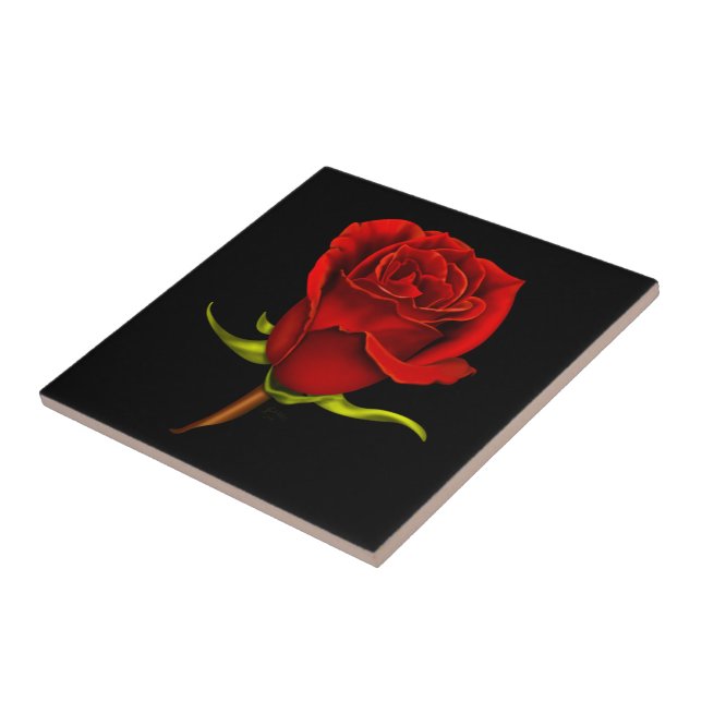 Carreau de céramique de rose rouge sur le noir (Côté)