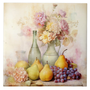 Carreau de céramique de style ancien nature morte