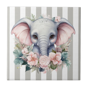 Carreau de céramique éléphant à rayures grises et