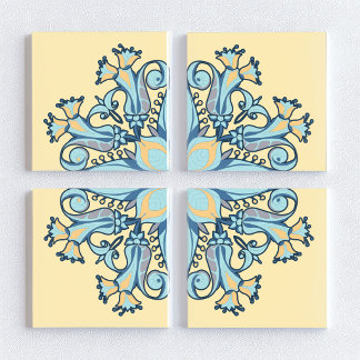 Carreau de céramique floral Art Nouveau en crème v