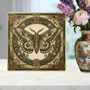 Carreau de céramique floral Art Nouveau vert or pa