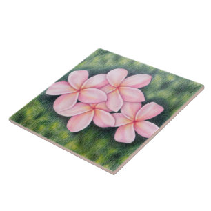 Carreau de céramique floral de Plumeria rose