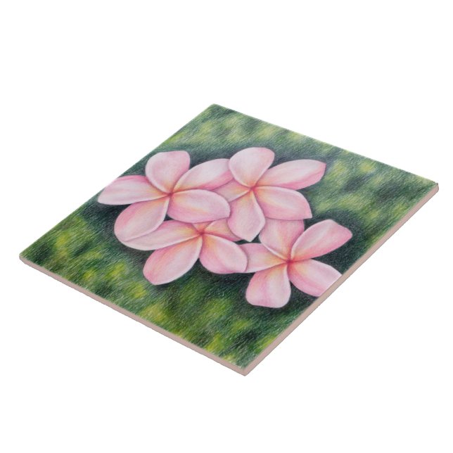 Carreau de céramique floral de Plumeria rose (Côté)