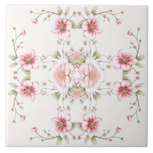 Carreau de céramique floral élégant rose blanc