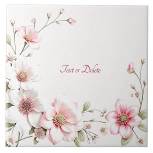 Carreau de céramique floral élégant rose blanc