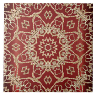 Carreau de céramique floral rouge or moderne