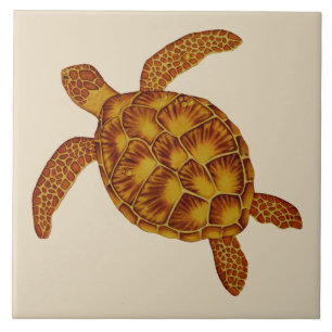 Carreau de céramique hawaïen d'or de tortue de m