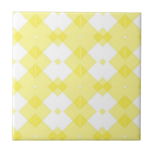 Carreau de céramique jaune et blanc à rayures carr