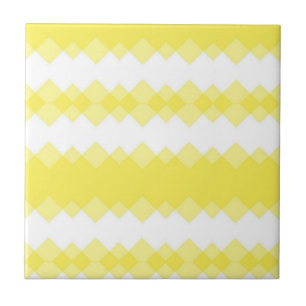 Carreau de céramique jaune et blanc à rayures carr