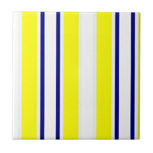Carreau de céramique jaune et bleu à rayure blanch