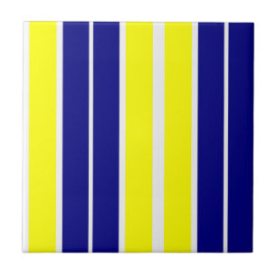 Carreau de céramique jaune et bleu à rayure blanch