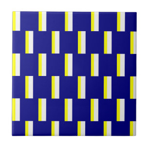 Carreau de céramique jaune et bleu à rayure blanch