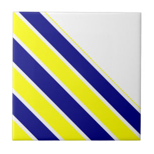 Carreau de céramique jaune et bleu à rayure blanch