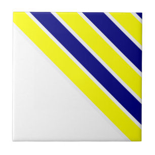 Carreau de céramique jaune et bleu à rayures blanc