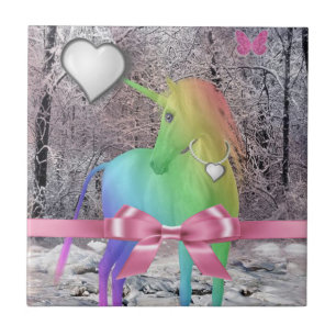 Carreau de céramique Licorne Rose Ruban