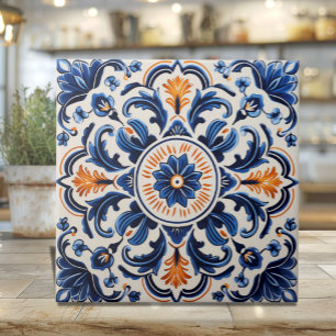 Carreau de céramique méditerranéen avec bleu et or